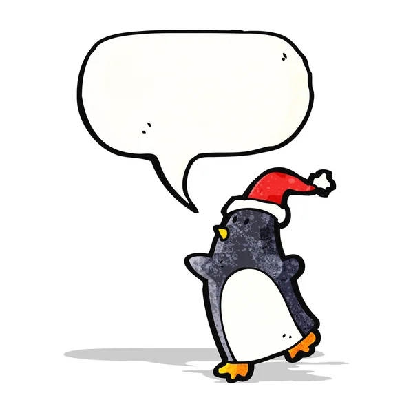 Cartoon-Pinguin mit Weihnachtsmütze — Stockvektor