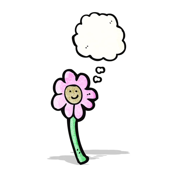 Cartoon flower with face and thought bubble — Stock Vector