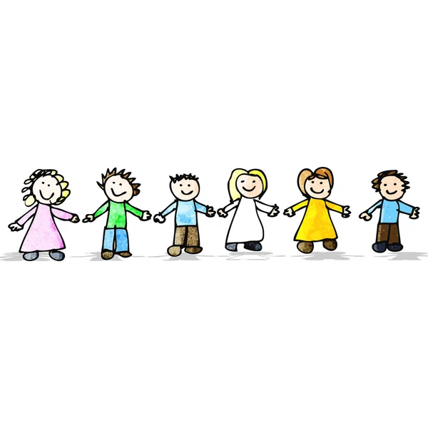 Barn ritning av vänner som håller hand — Stock vektor