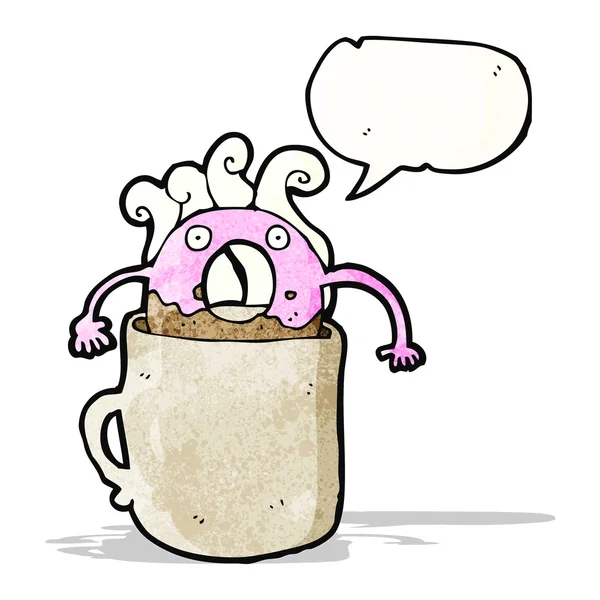 Cartoon donut in koffiemok — Stockvector