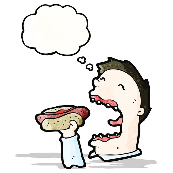 Hombre de dibujos animados comiendo hot dog — Vector de stock