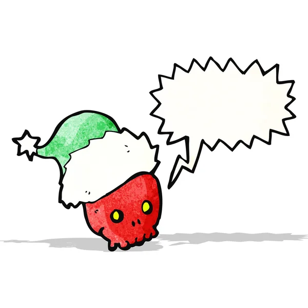 Calavera de dibujos animados hablando en sombrero de Navidad — Vector de stock