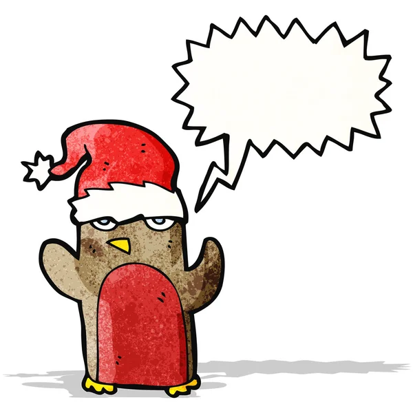 Cartoon robin in Kerstman hoed — Stockvector