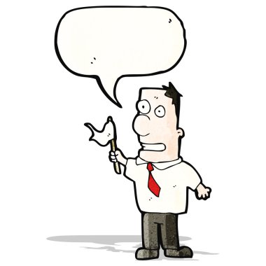 Beyaz bayrak sallayan çizgi film adamı.