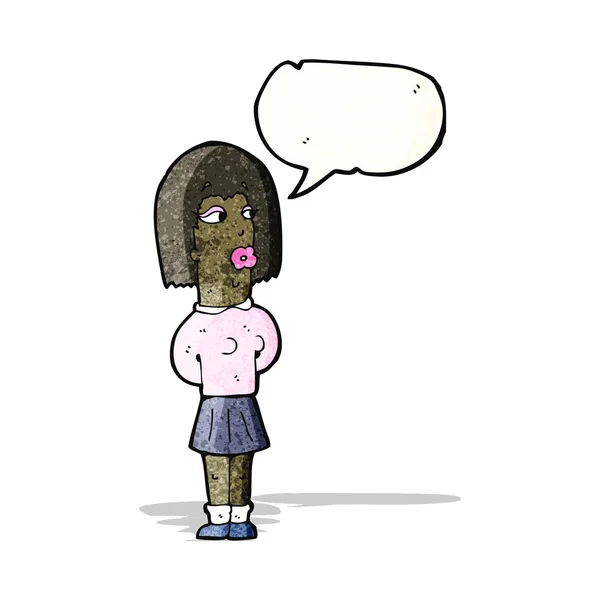 Cartoon ugly woman with speech bubble — Stock Vector