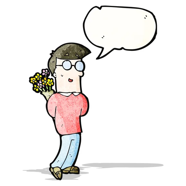 Άνδρα καρτούν με μπουκέτο λουλούδια — Διανυσματικό Αρχείο