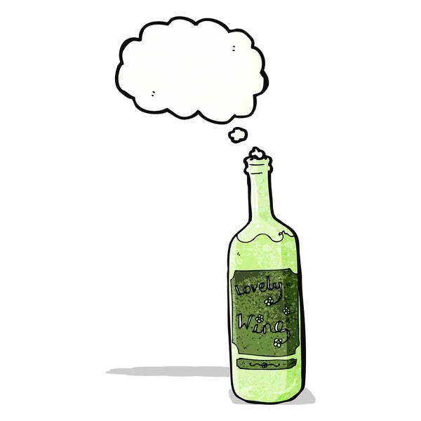 Botella de vino de dibujos animados con burbuja de pensamiento — Vector de stock