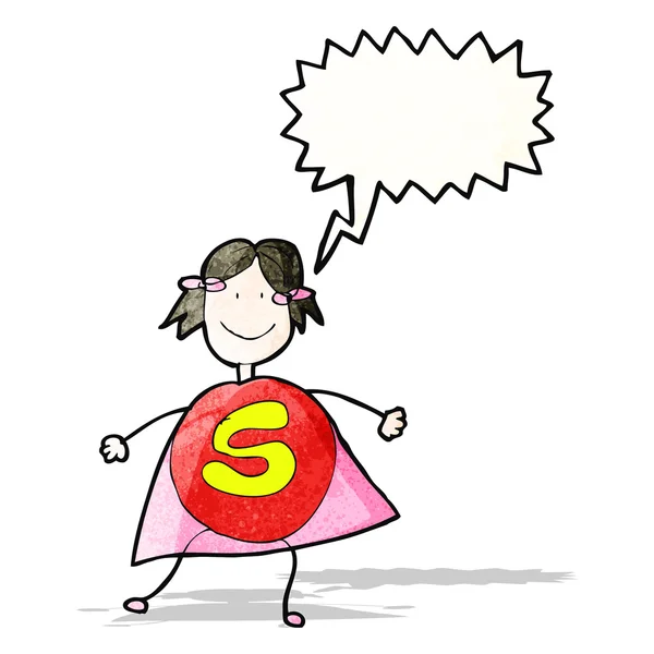 Dibujo infantil de una chica superhéroe feliz — Vector de stock