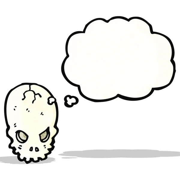 Calavera espeluznante de dibujos animados con burbuja de pensamiento — Vector de stock