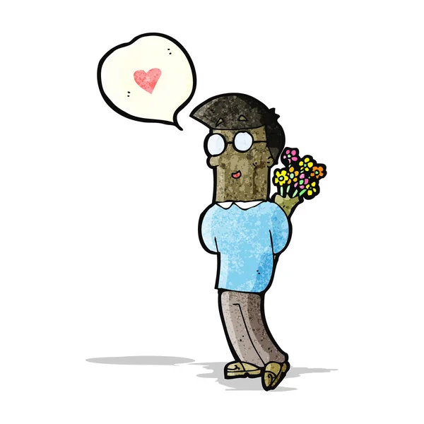 Cartoon romantischer Mann mit Blumen — Stockvektor