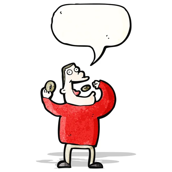 Cartone animato avido uomo mangiare ciambelle — Vettoriale Stock