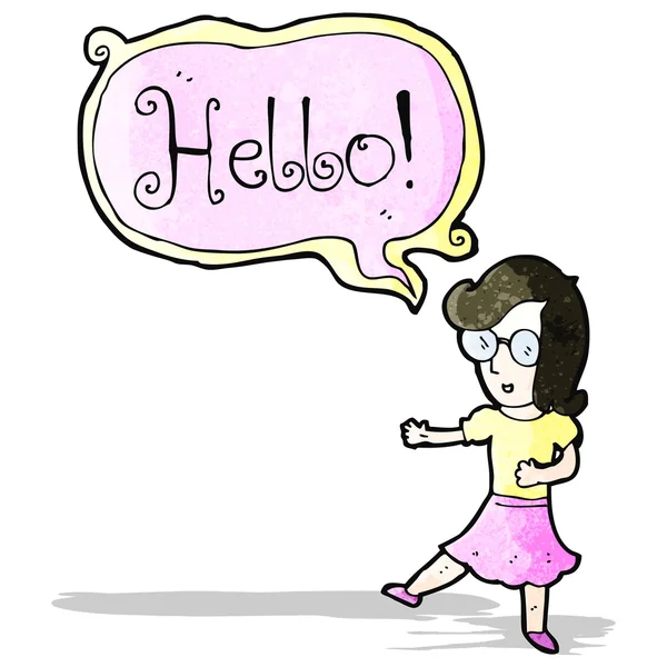 Kreslený žena rčení hello — Stockový vektor