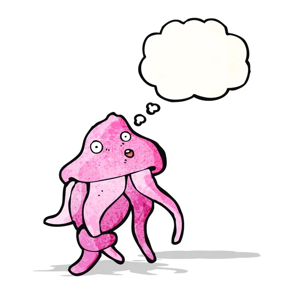 Cartoon jellyfish with thought bubble — Stock Vector