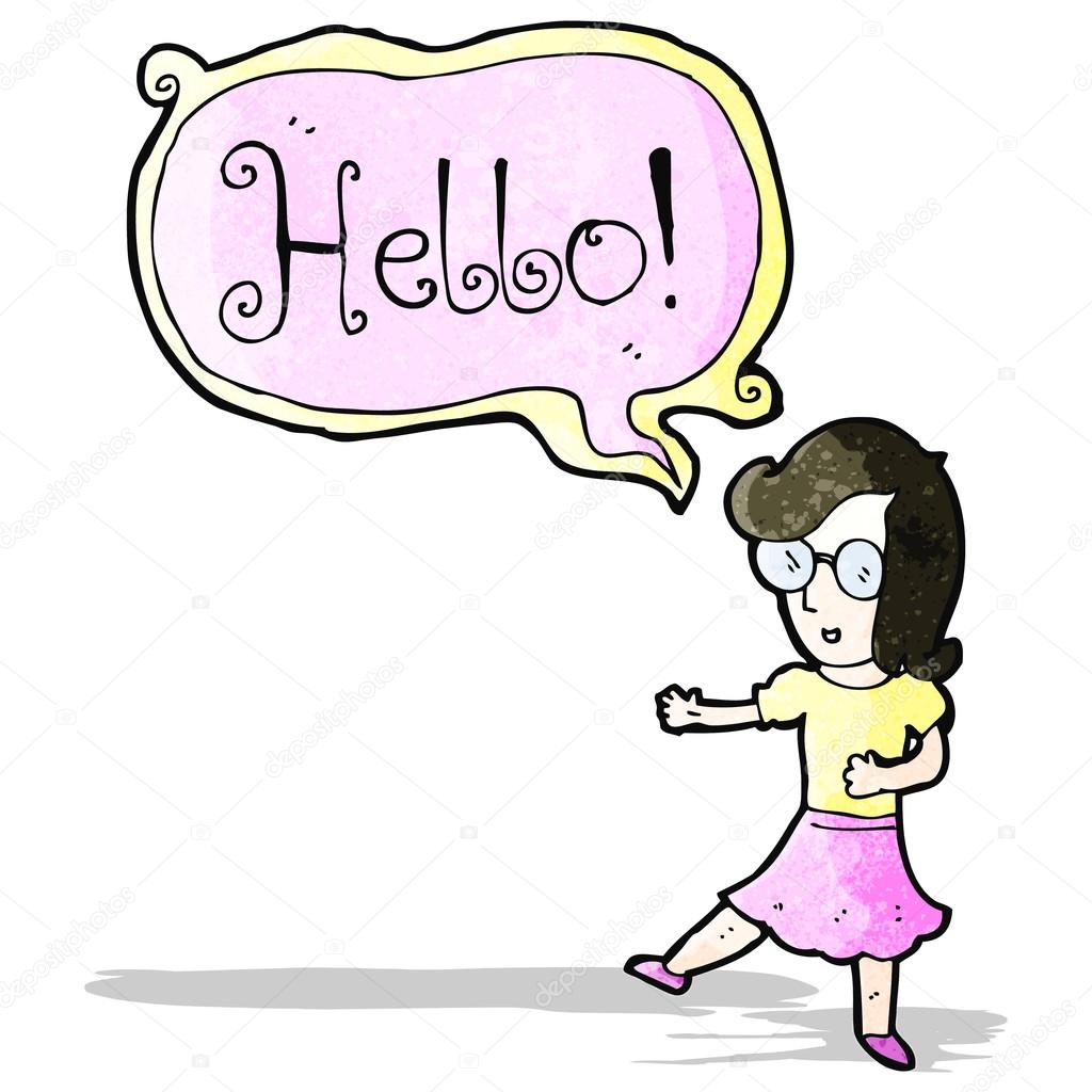 Clip art saying hello | Cartoon woman saying hello — Stock Vector - Audio De Chica Diciendo Hola Como Estas