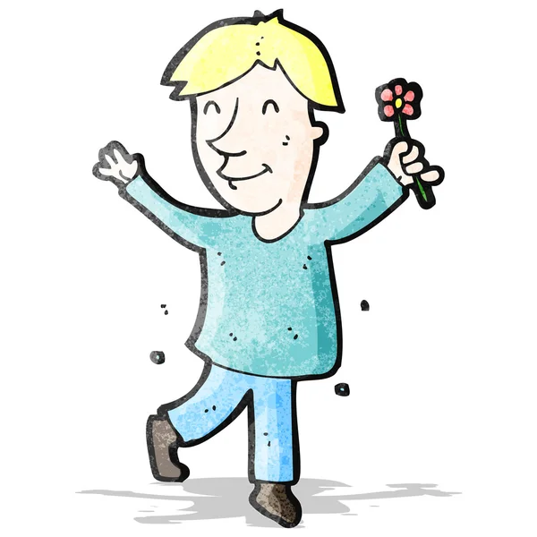 Hombre de dibujos animados con flor — Vector de stock
