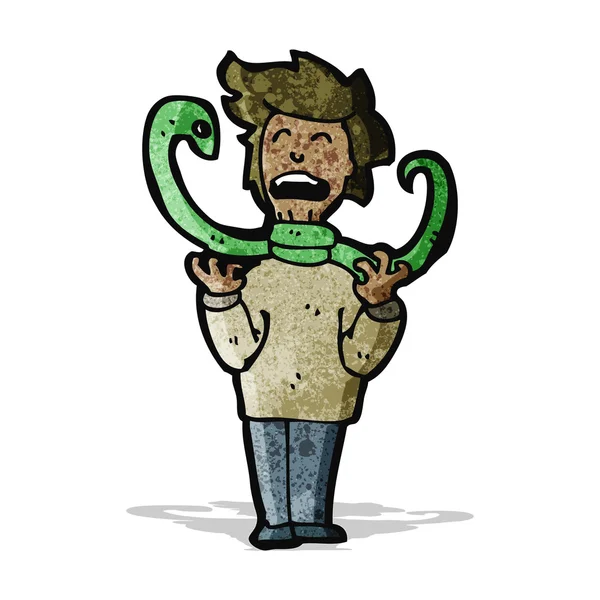 Karikatur zischende Schlange würgt Mann — Stockvektor