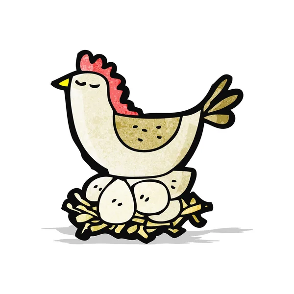 Tecknad kyckling på nest ägg — Stock vektor