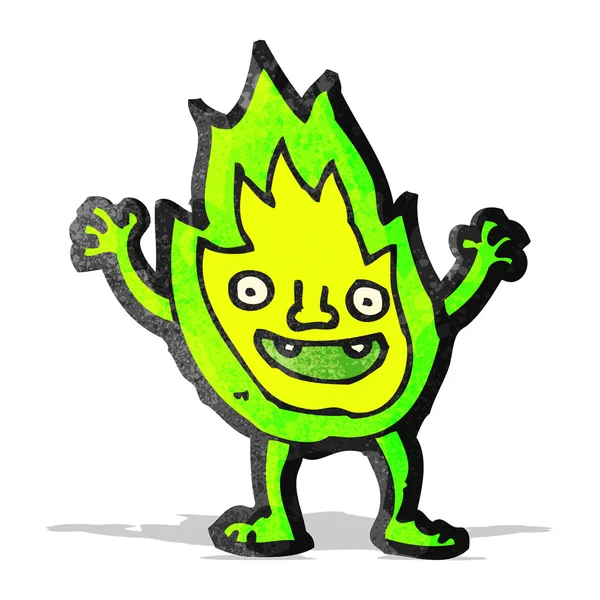 Espíritu de llama verde de dibujos animados — Vector de stock
