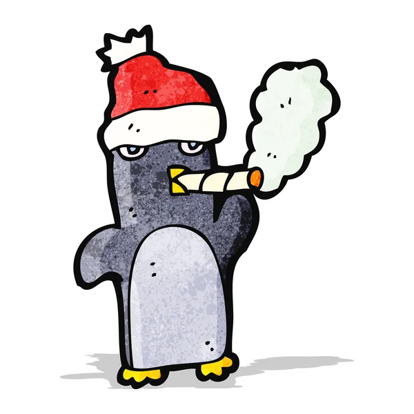 Boże Narodzenie ładny Pingwin palenia papierosów — Wektor stockowy