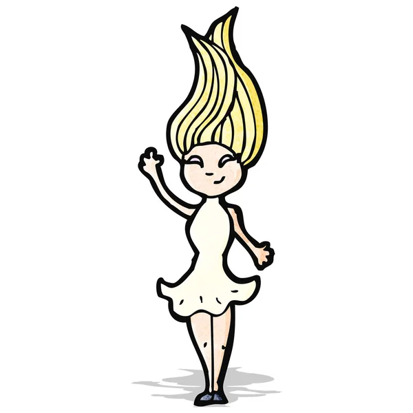 Wanita kartun dengan rambut bertiup - Stok Vektor