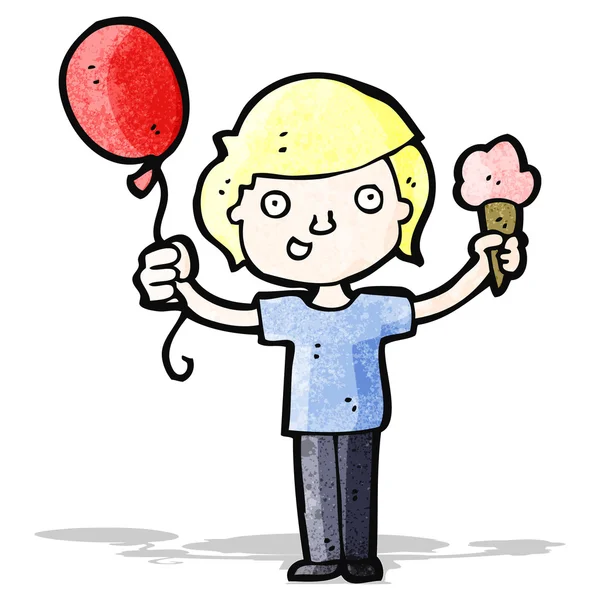 Cartoon boy with balloon and ice cream — Stock Vector