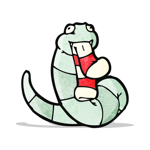 Dibujos animados serpiente comer calcetín — Vector de stock