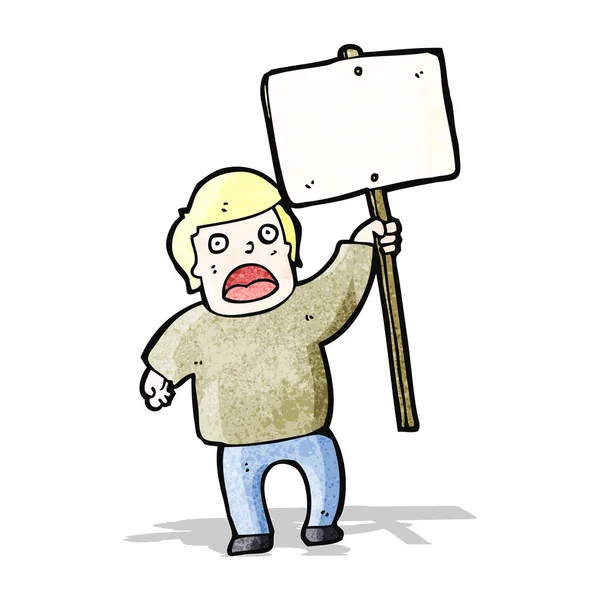 Cartoon protesteerder met teken — Stockvector
