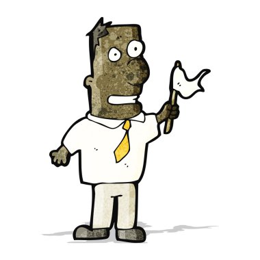 Beyaz bayrak sallayan çizgi film adamı.