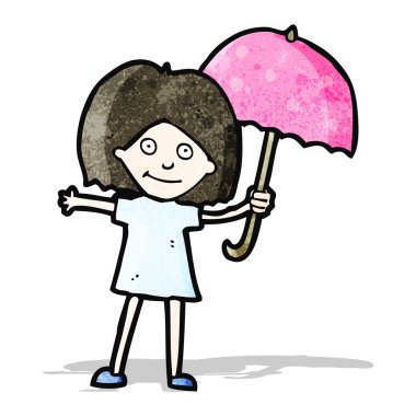 şemsiye ile karikatür kız