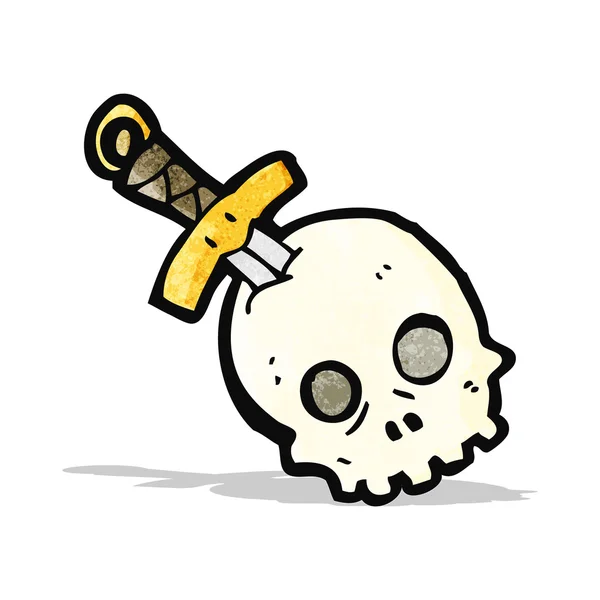 Dolk in schedel cartoon — Stockvector