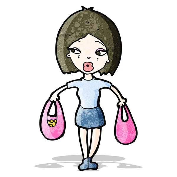 Dessin animé femme avec sacs à provisions — Image vectorielle