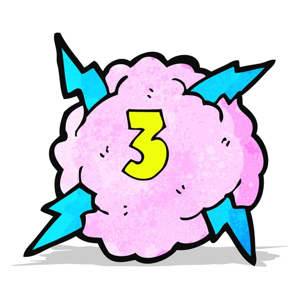 Cartoon lightning storm cloud symbol with number three — Stock Vector