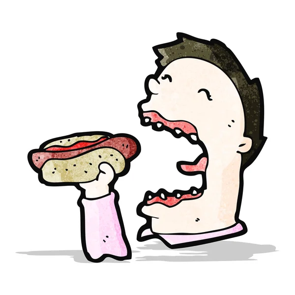 Hombre de dibujos animados comiendo comida chatarra — Vector de stock
