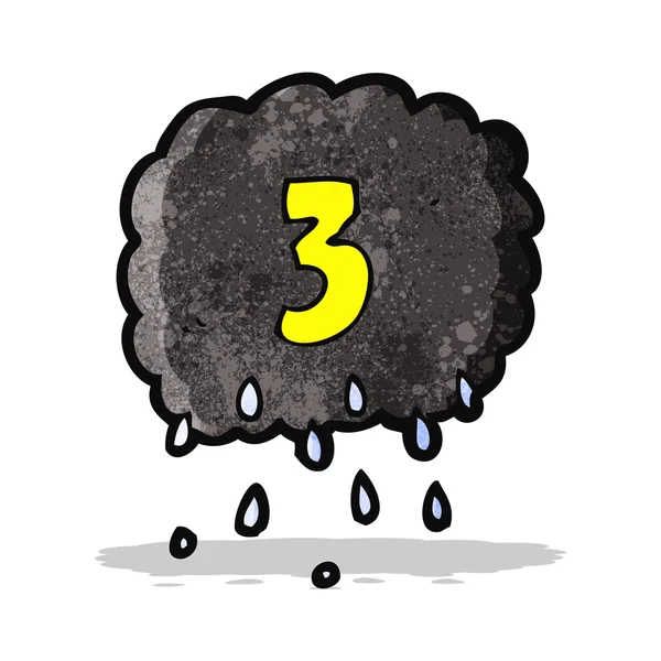 Cartoon raincloud with number three — Stock Vector