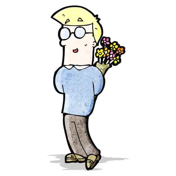 Karikatur Mann mit Blumen — Stockvektor