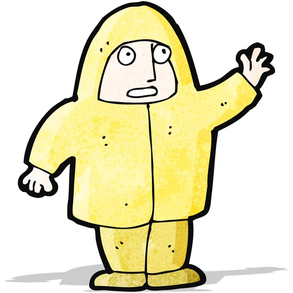 Hombre de dibujos animados en impermeable ondeando — Vector de stock