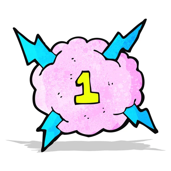 Cartoon bliksem onweerswolk symbool met nummer één — Stockvector