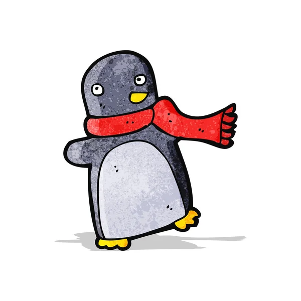 Γελοιογραφία πιγκουίνος φορώντας κασκόλ — Διανυσματικό Αρχείο