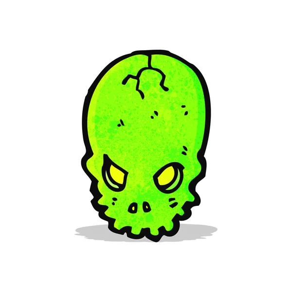 輝く緑の頭蓋骨を漫画します。 — ストックベクタ