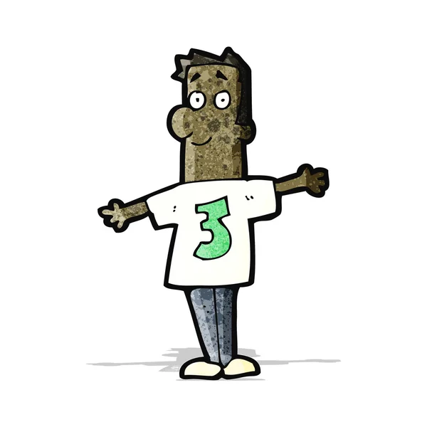 Cartoon man in het shirt met nummer drie — Stockvector