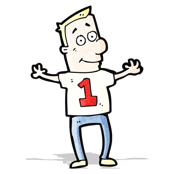 Kreslený muž v košili s číslo jedna — Stockový vektor