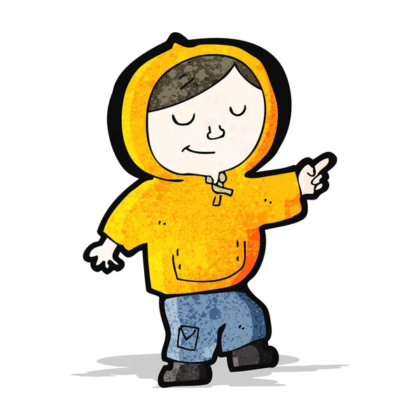เด็กชายการ์ตูนในเสื้อฮู้ดบน — ภาพเวกเตอร์สต็อก
