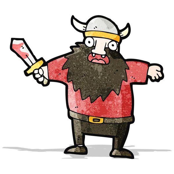 Dibujos animados vikingo con espada sangrienta — Vector de stock