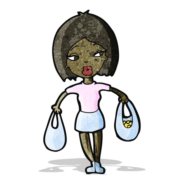 Cartoon vrouw met shopping tassen — Stockvector