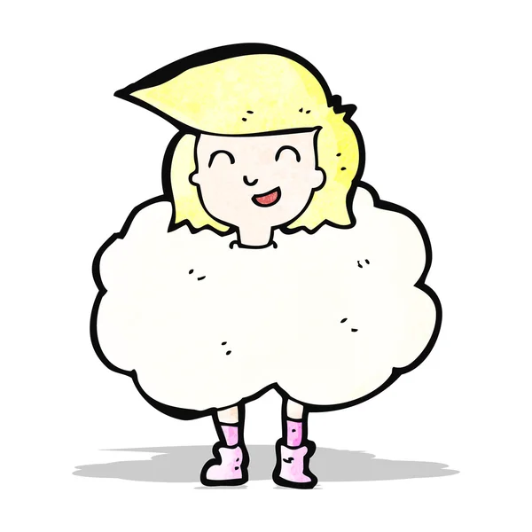Menina dos desenhos animados com cabeça em nuvens —  Vetores de Stock