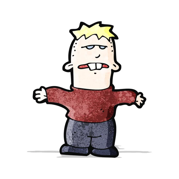 Cartoon ugly boy shrugging shoulders — Stock Vector