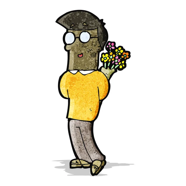 Karikatura člověka s květinami — Stock vektor