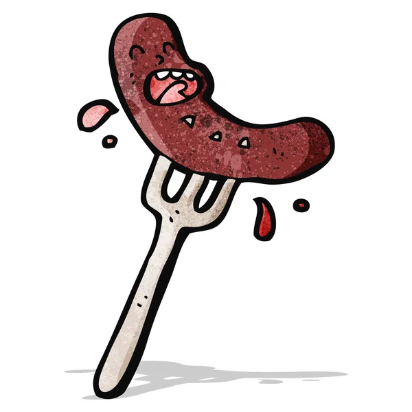 Cartoon Saucisse à la fourchette — Image vectorielle