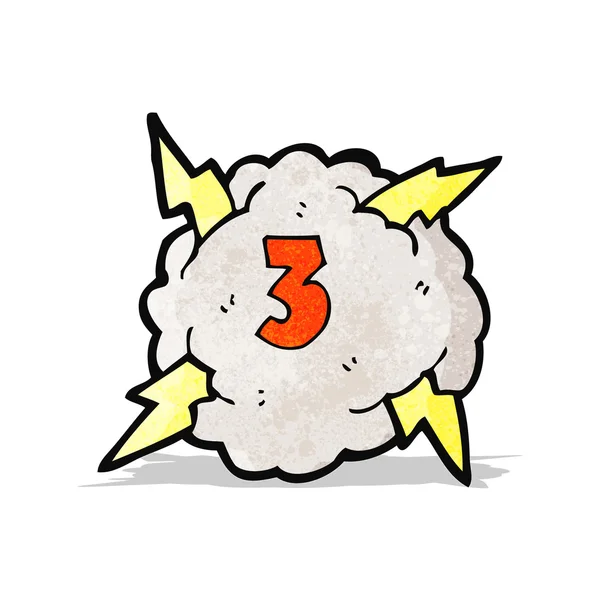 Cartoon thunder cloud with number three — Stock Vector