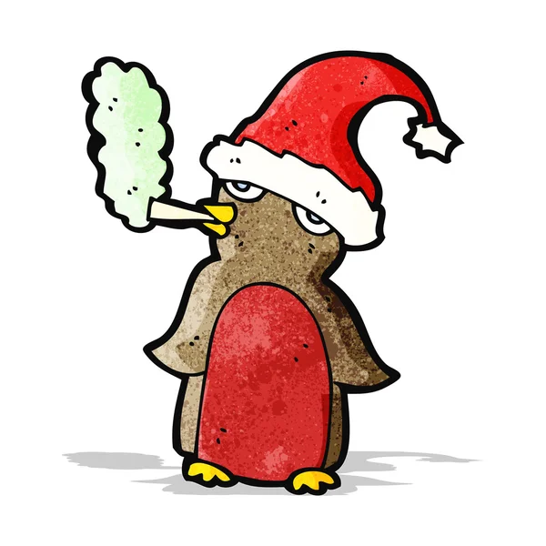 Cartoon Kerstmis robin rokende marihuana — Stockvector